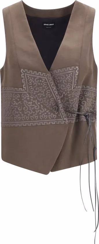 Giorgio Armani Brown Silk Sleeveless Jacket