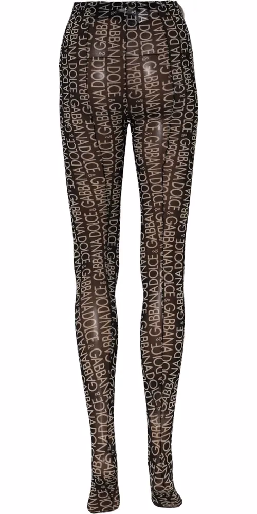 Dolce & Gabbana Black White All Over Print Sheer Stretch Tights Socks