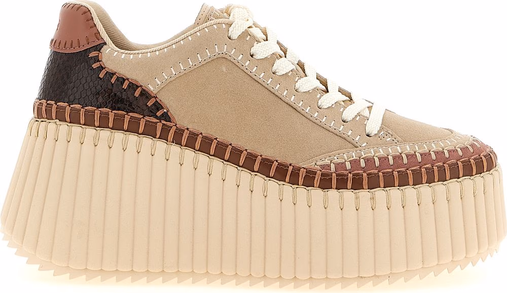 Chloé Beige Polyester Wedge Sandals