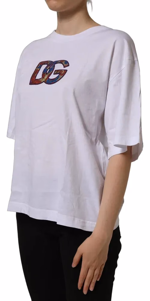 Dolce & Gabbana White Logo Patch Cotton Crew Neck T-shirt
