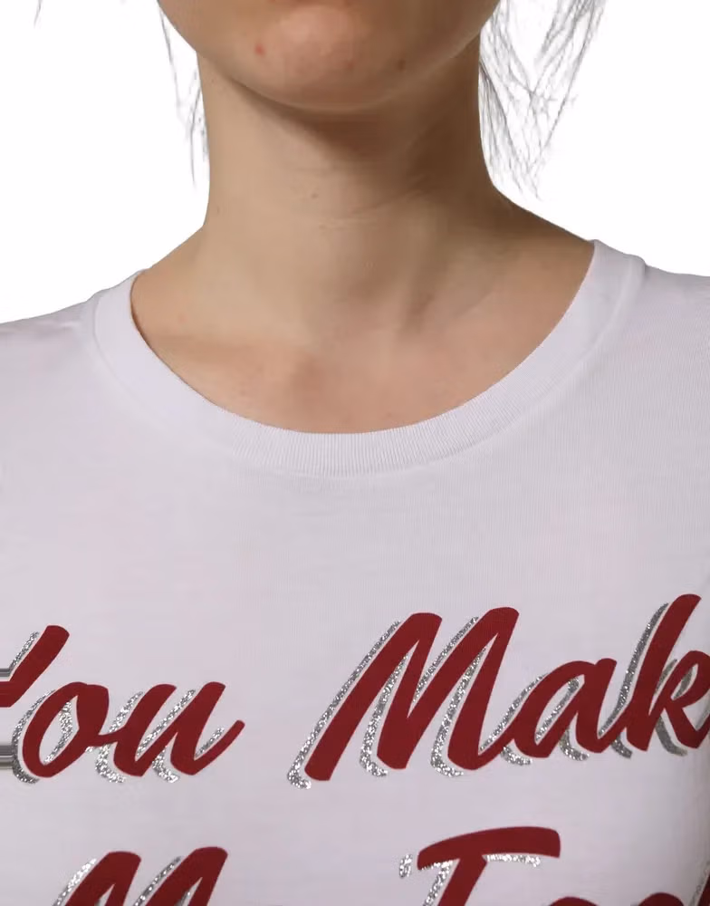 Dolce & Gabbana White Graphic Print Cotton Crew Neck T-shirt