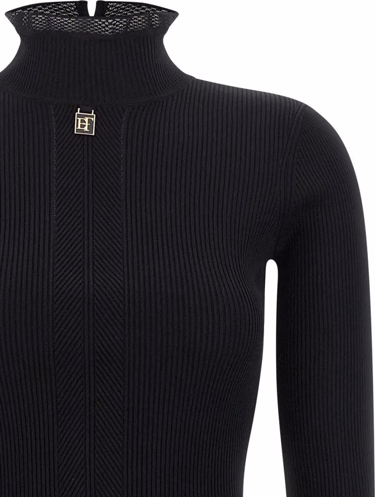 Elisabetta Franchi Black Viscose Midi Dress