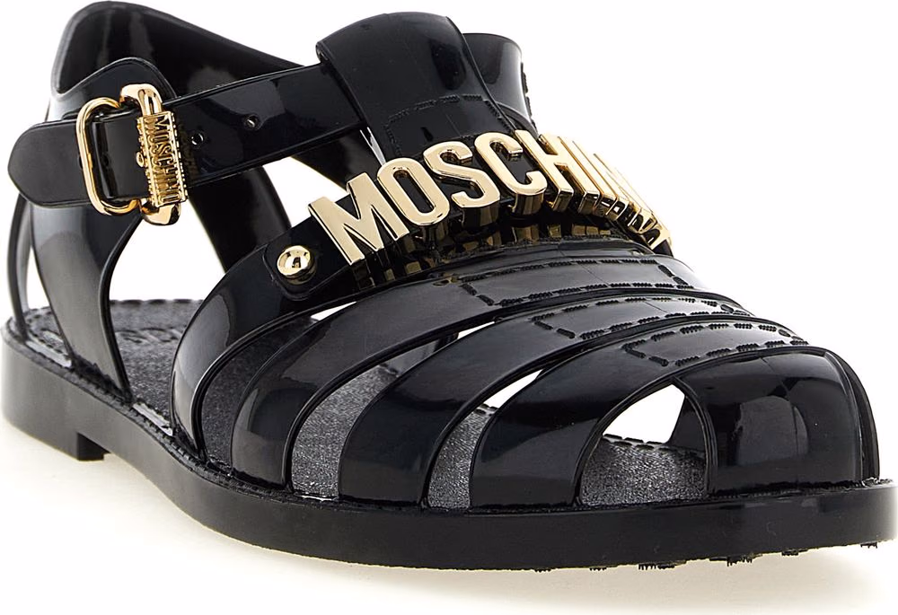 Moschino Black Pvc Flat Sandals
