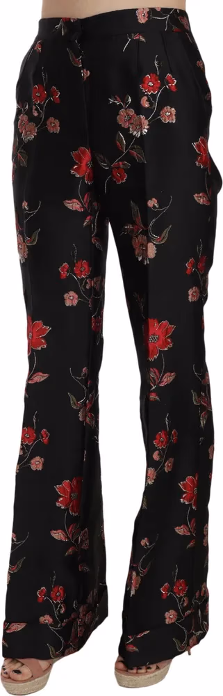 Dolce & Gabbana Floral Print Black Boot Cut Trouser Pants