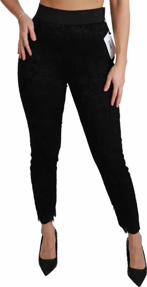 Dolce & Gabbana Black Lace Skinny High Waist Cotton Pants