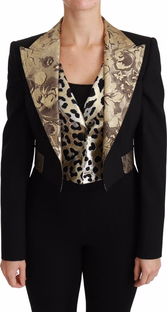 Dolce & Gabbana Black Jacquard Vest Blazer Coat Wool Jacket