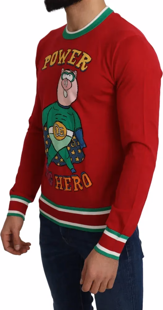Dolce & Gabbana Red Wool Silk Pig of the Year Sweater