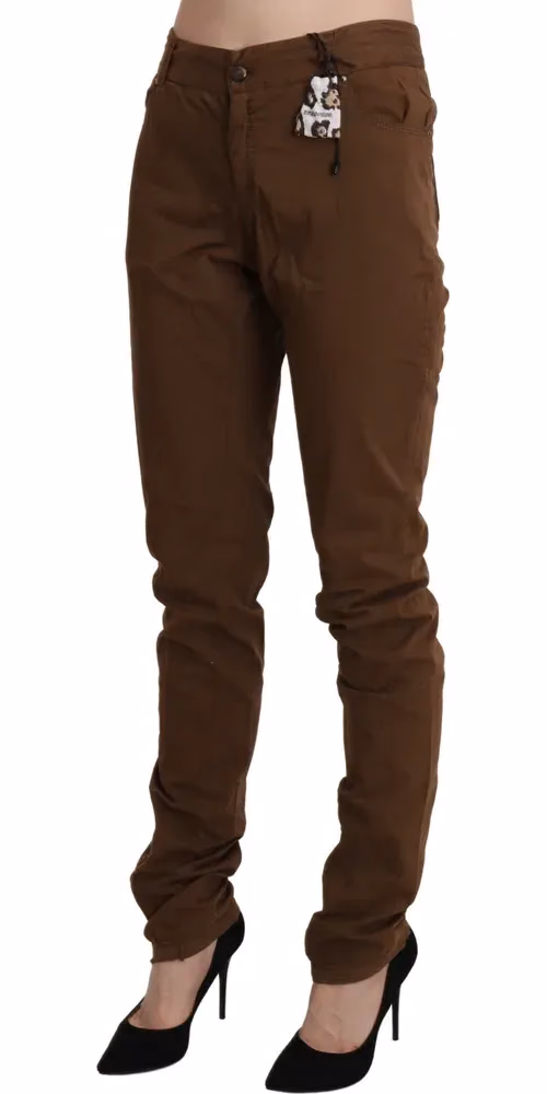 Ermanno Scervino Brown High Waist Skinny Trouser Cotton Pants