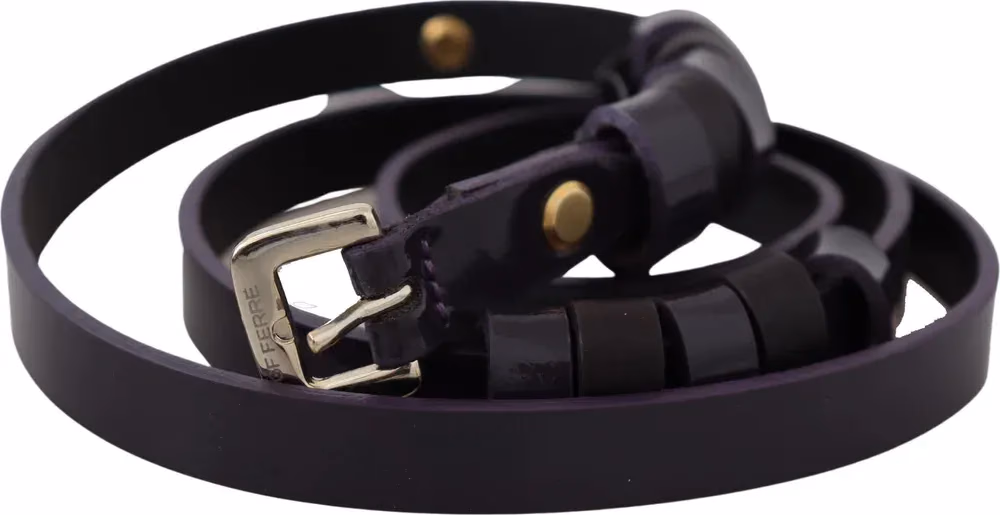 GF Ferre Black Leather Thin Gold Metal Chrome Buckle Belt