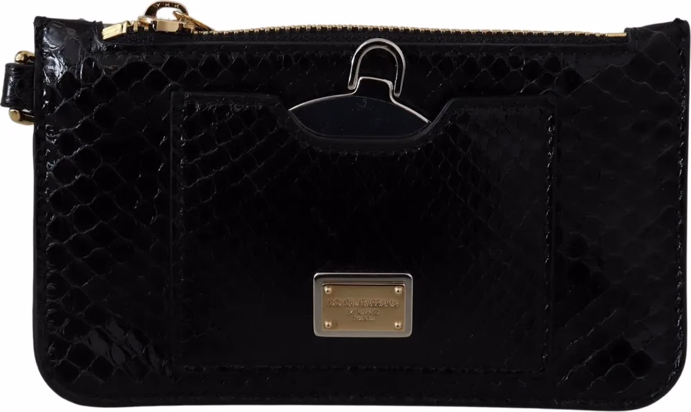 Dolce & Gabbana Black Leather Coin Purse Wristlet Mirror Agnese Wallet