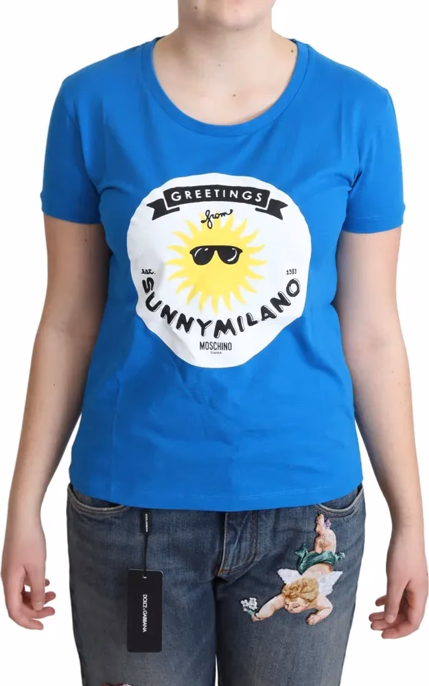 Moschino Blue Cotton Sunny Milano Print Tops T-shirt
