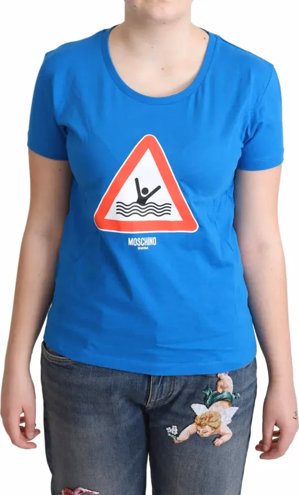 Moschino Blue Cotton Swim Graphic Triangle T-shirt