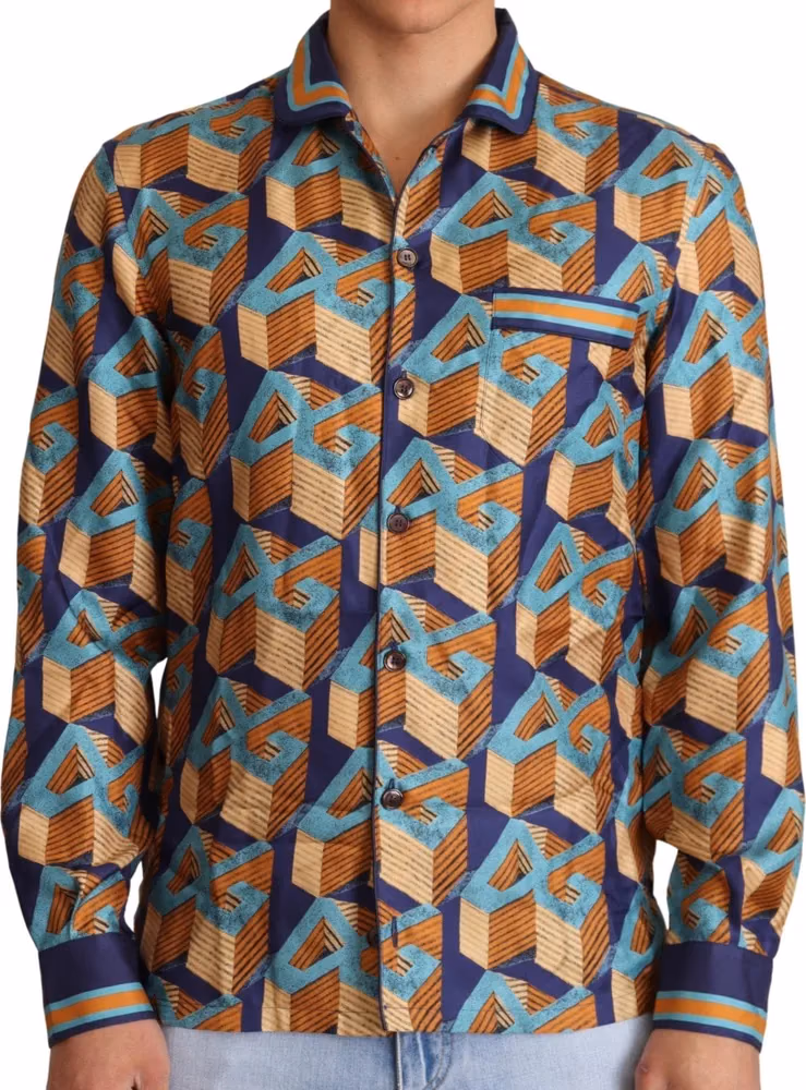 Dolce & Gabbana Multicolor DG Logo Silk Mens Top Shirt