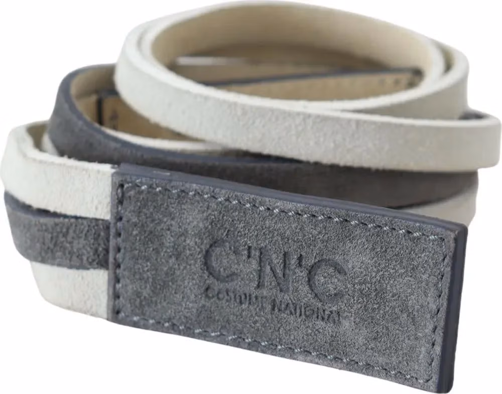 Costume National White Velvet Square Logo Design Waist Belt