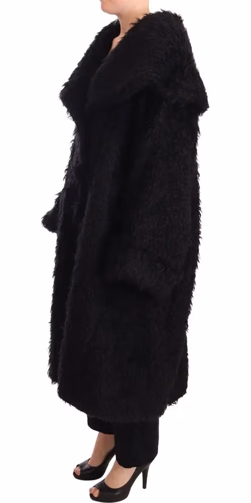Dolce & Gabbana Black Mohair Fur Cape Trench Coat Jacket
