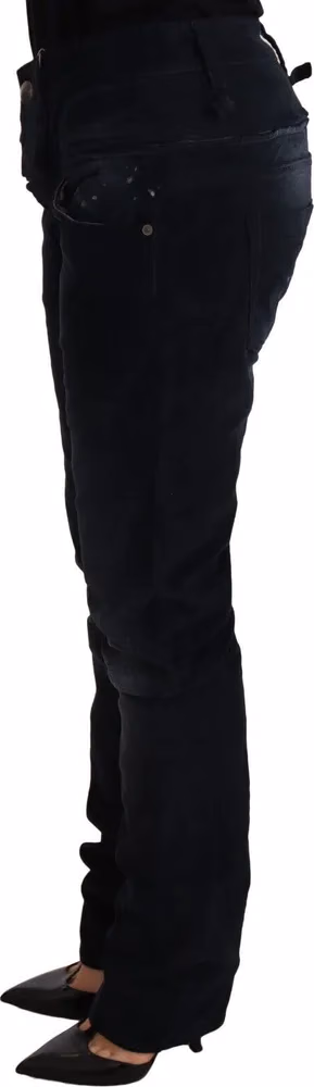 Acht Blue Washed Cotton Denim Low Waist Loose Fit Trousers Jeans