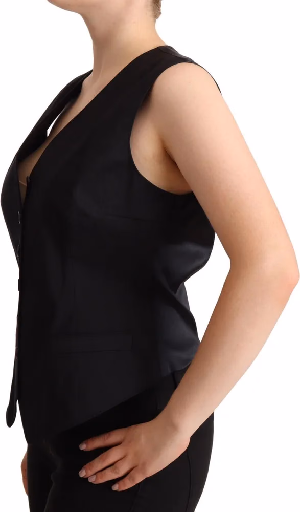 Dolce & Gabbana Black Button Down Sleeveless Vest Waiscoat Top