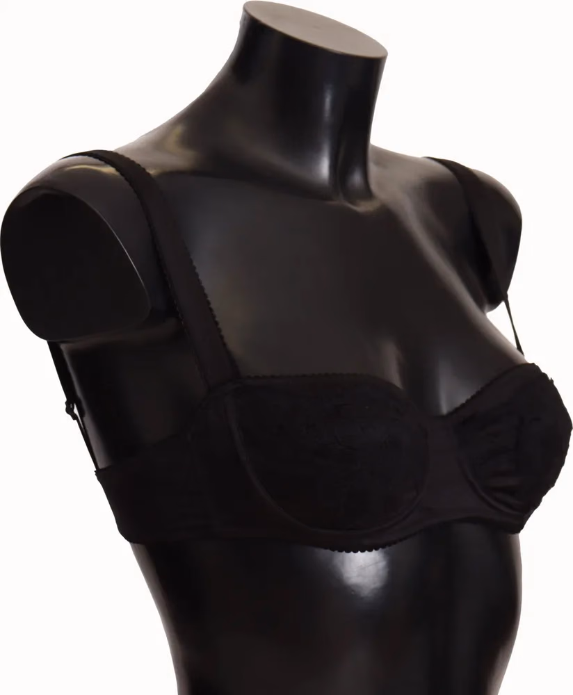 Dolce & Gabbana Black Polka Dot Satin Lace Balconette Bra