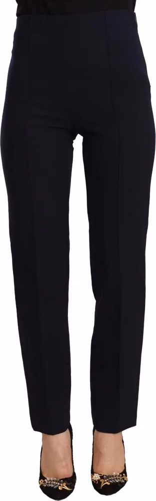AGLINI Black High Waist Polyester Women Straight Pants