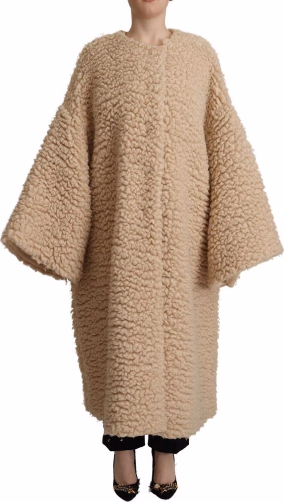 Dolce & Gabbana Beige Cashmere Wool Faux Fur Coat Jacket