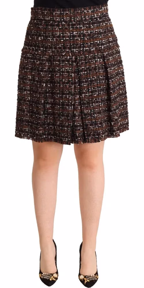 Dolce & Gabbana Brown High Waist Mini A-Line Pleated Skirt