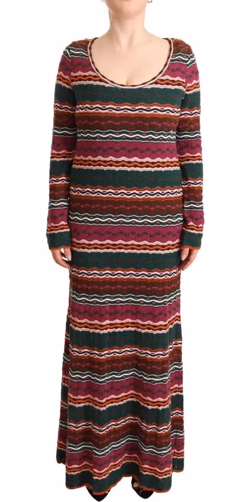 Missoni Multicolor Stripe Wool Knitted Maxi Sheath Dress