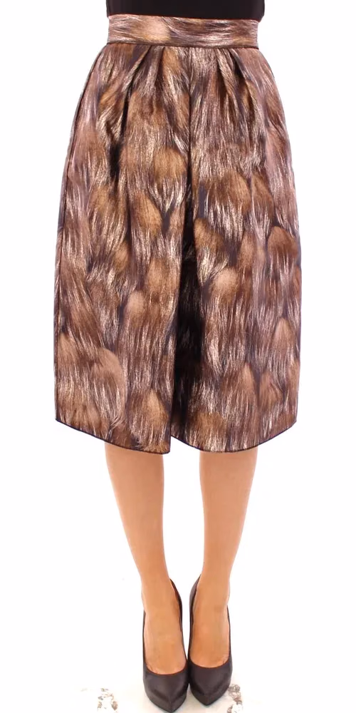 Dolce & Gabbana Brown Floral Silk Straight Full Skirt
