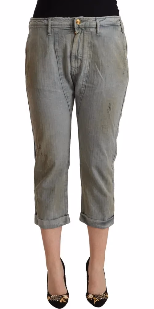 CYCLE Gray 100% Cotton Mid Waist Skinny Cropped Pants