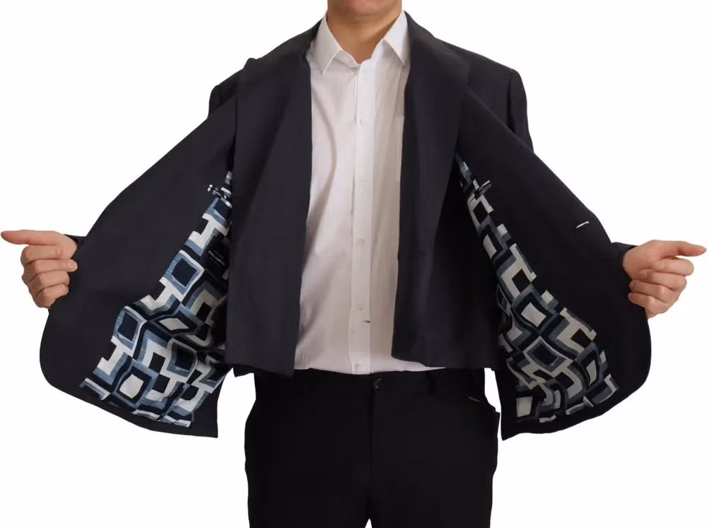Dolce & Gabbana Blue Linen Formal Mens Blazer Jacket