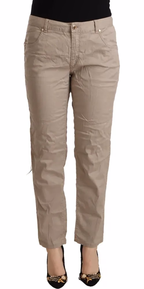Acht Beige Tencel Mid Waist Tapered Casual Pants