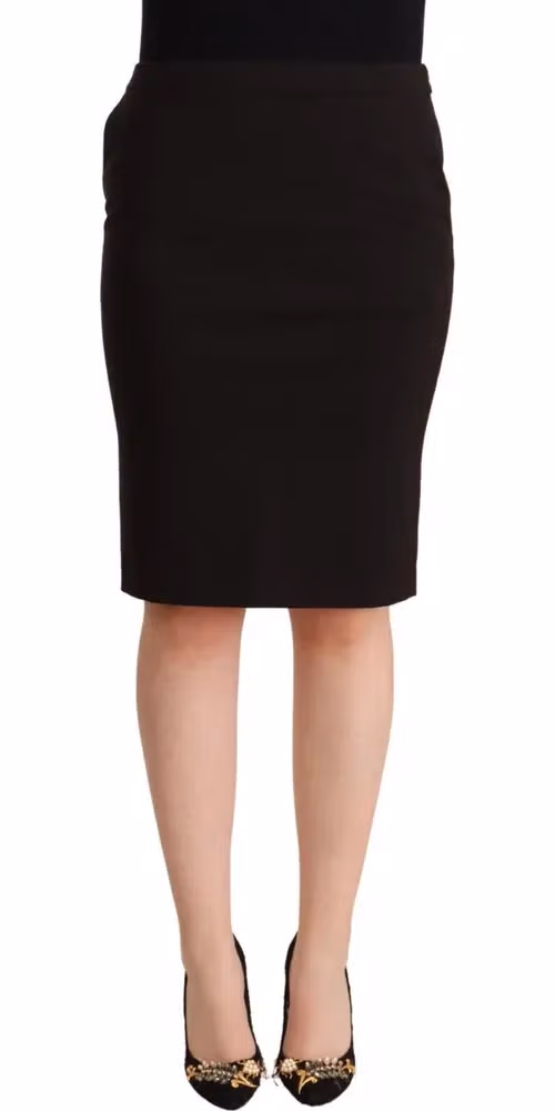 GF Ferre Black Straight Pencil Cut Knee Length Skirt