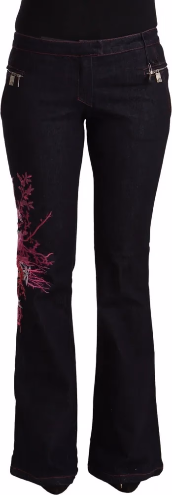 Exte Black Cotton Stretch Mid Waist Cotton Flared Denim Jeans