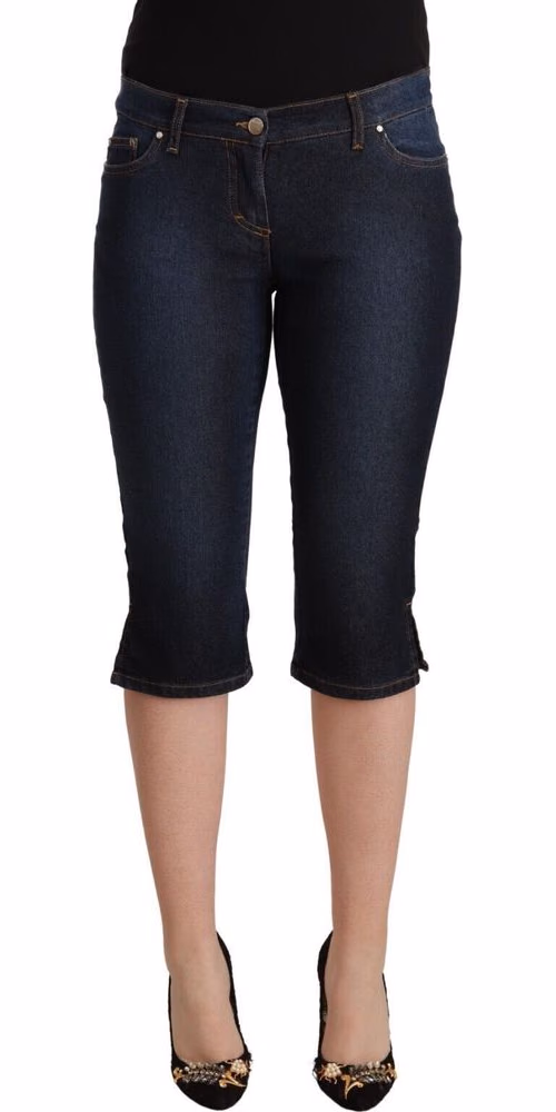 GF Ferre Blue Cotton Stretch Low Waist Slim Capri Denim Jeans