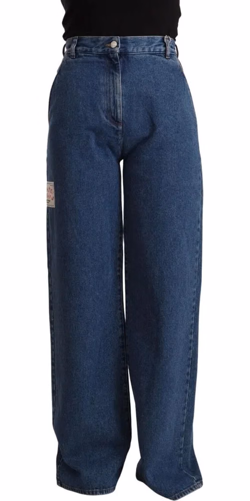 GCDS Blue Cotton High Waist Wide Leg Boot Cut Denim Jeans