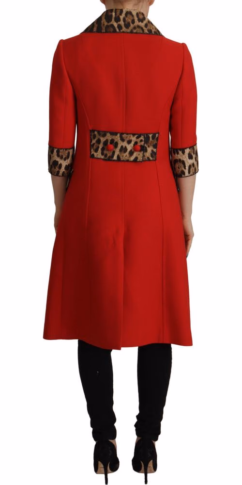 Dolce & Gabbana Red Leopard Wool Trenchcoat Jacket