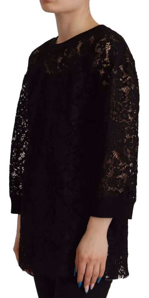 Dolce & Gabbana Black Floral Lace Pullover Sicily Blouse