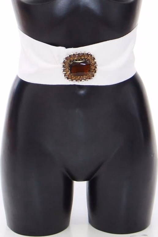 Dolce & Gabbana White Crystal Brass Wide Waist Runway Belt