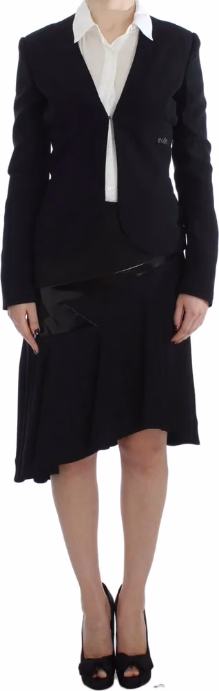 Exte Black Blue Two Piece Suit Skirt & Blazer