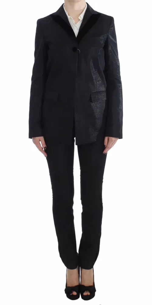 Exte Black One Button Three Piece Suit