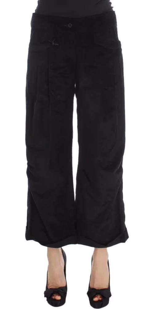 Ermanno Scervino Black Velvet Cotton Capri Bootcut Pants