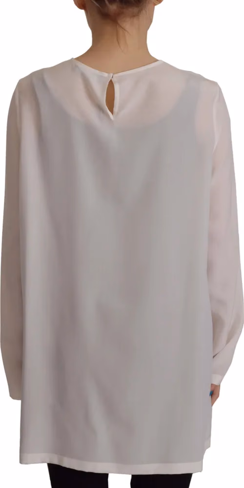 Dolce & Gabbana White Silk DG Logo Embroidered Long Sleeves Blouse