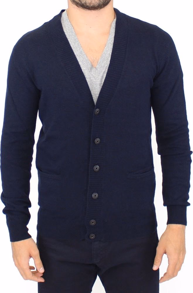 Ermanno Scervino Blue Wool Cashmere Cardigan Pullover Sweater