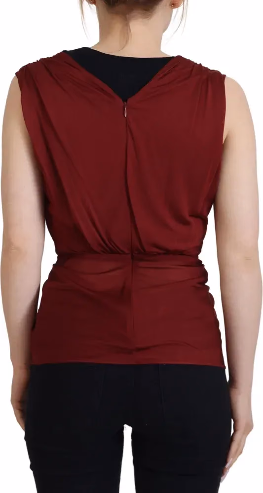 Dolce & Gabbana Bordeaux Silk Stretch Top Vest Blouse