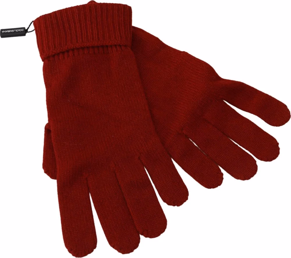 Dolce & Gabbana Red 100% Cashmere Knit Hands Mitten Mens Gloves