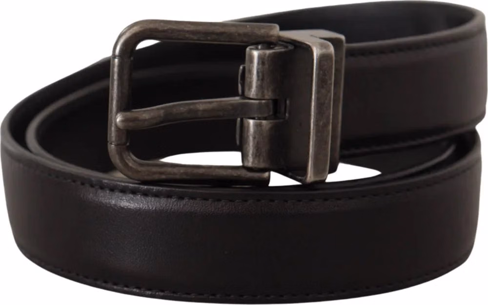 Dolce & Gabbana Black Calf Leather Logo Metal Buckle Belt