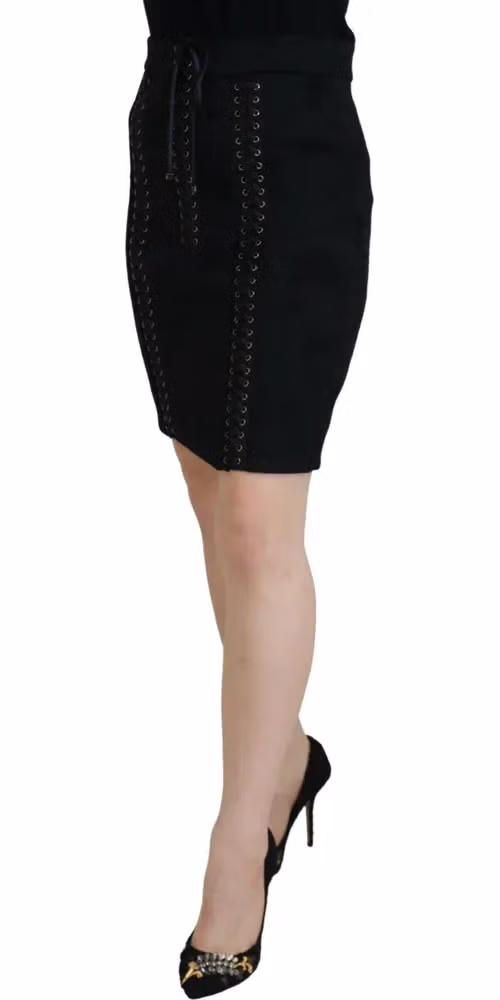 Dolce & Gabbana Black Brocade Mini Above Knee Pencil Skirt