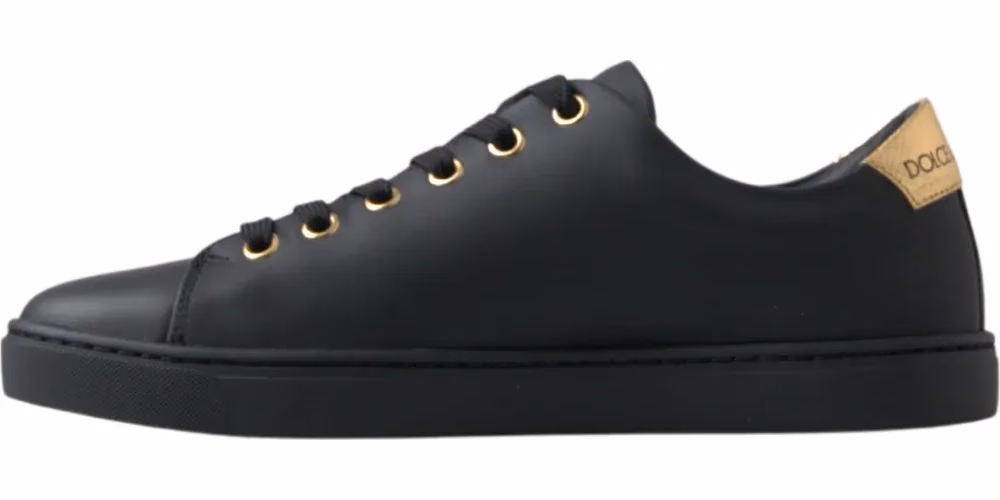 Dolce & Gabbana Black Gold Leather Classic Sneakers Shoes