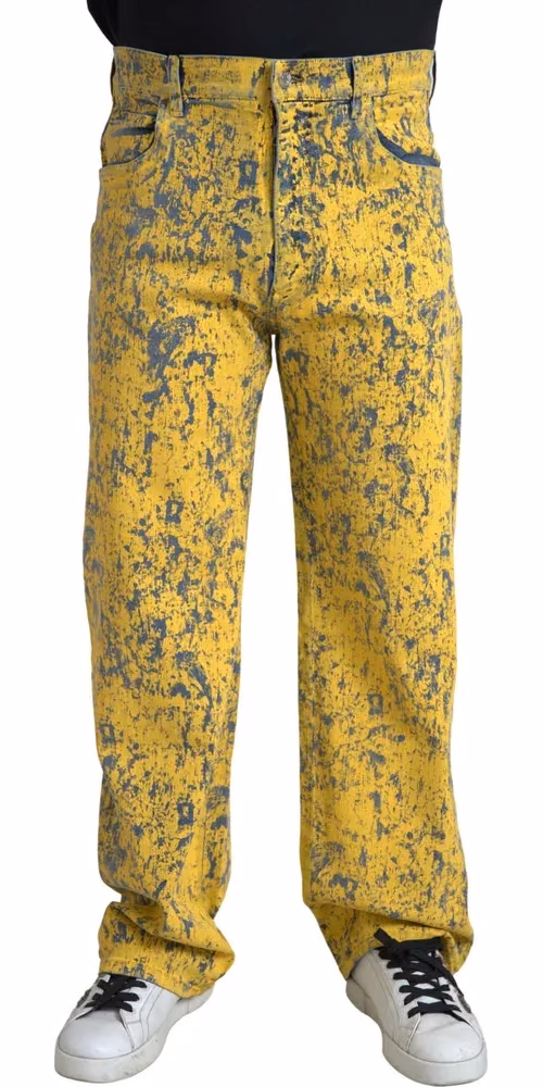 Dolce & Gabbana Yellow Cotton Tie Dye Straight Denim Jeans
