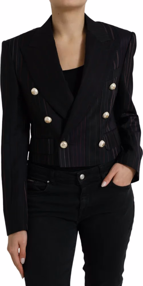Dolce & Gabbana Black Striped SICILIA Double Breasted Jacket