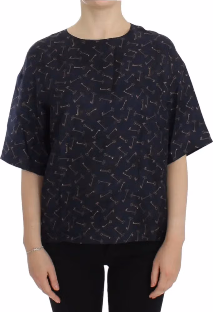Dolce & Gabbana Blue gold key print silk blouse